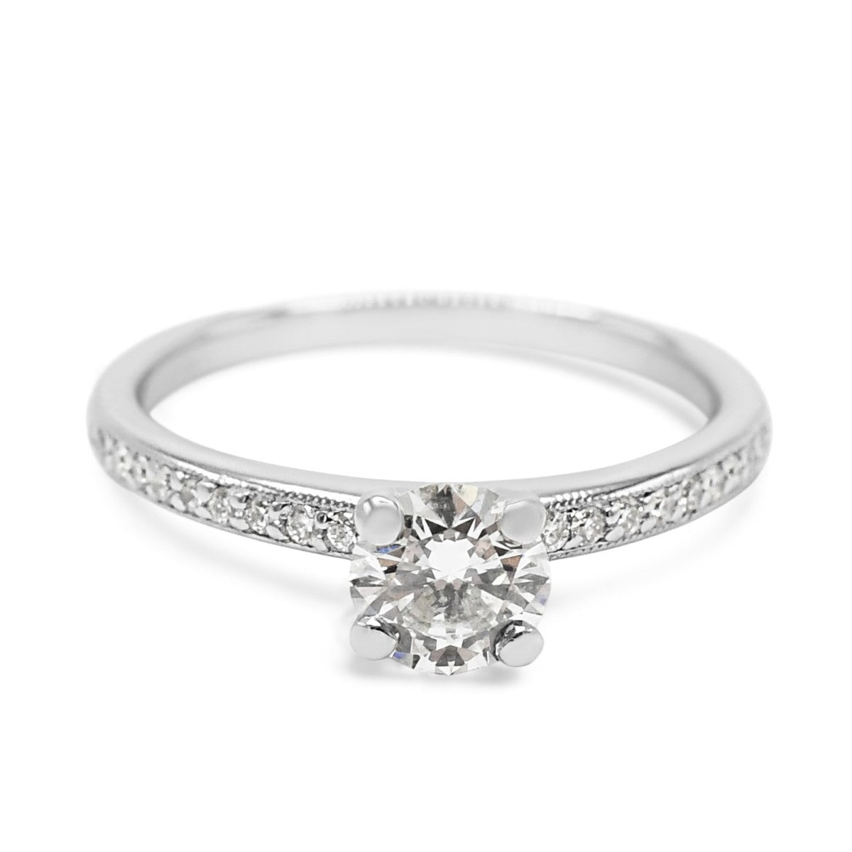 Certificated Solitaire Brilliant Cut Diamond Ring, Diamond Shoulders