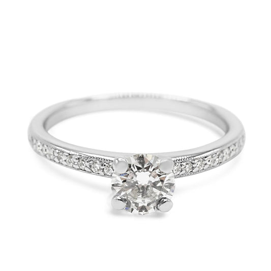 Certificated Solitaire Brilliant Cut Diamond Ring, Diamond Shoulders