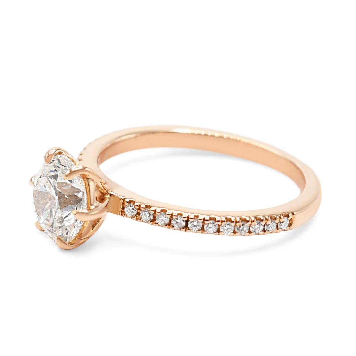 Certificated Solitaire Diamond Ring, Diamond Shoulders -18ct Rose Gold