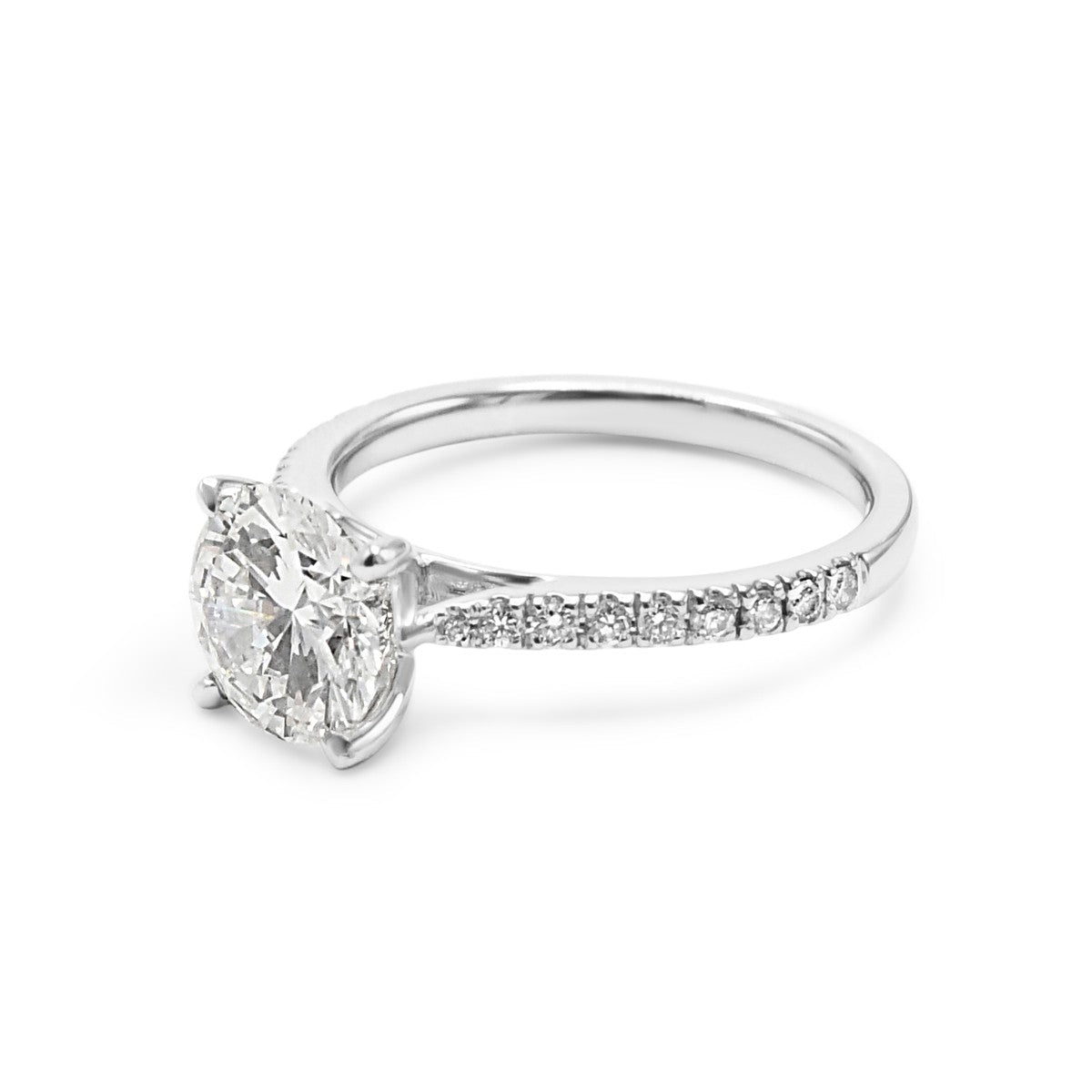 Certificated Solitaire Diamond Ring, Diamond Shoulders - Platinum
