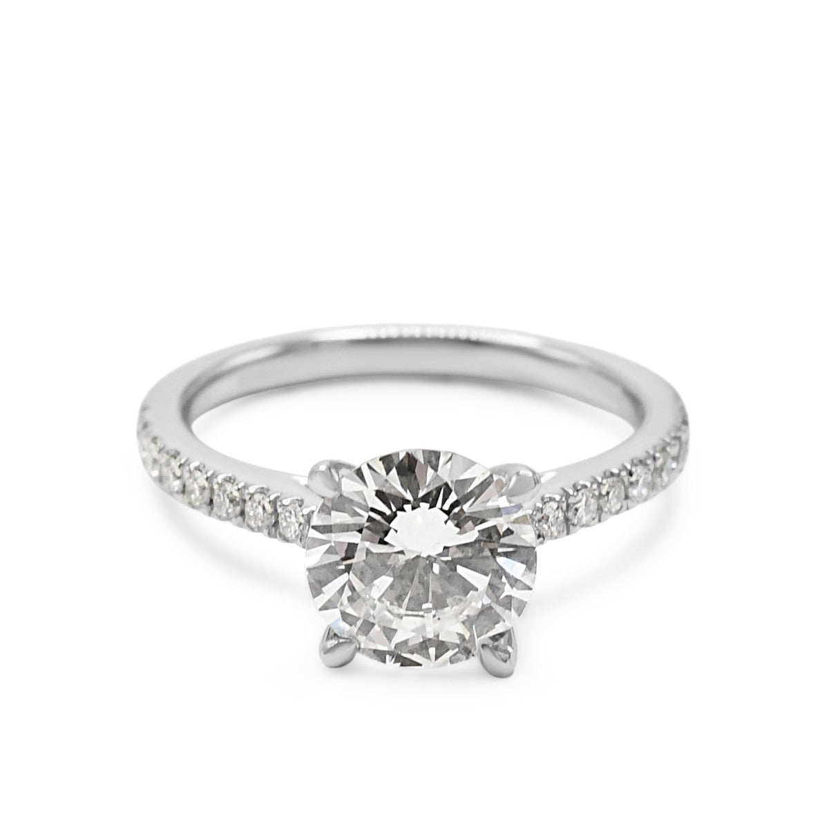Certificated Solitaire Diamond Ring, Diamond Shoulders - Platinum
