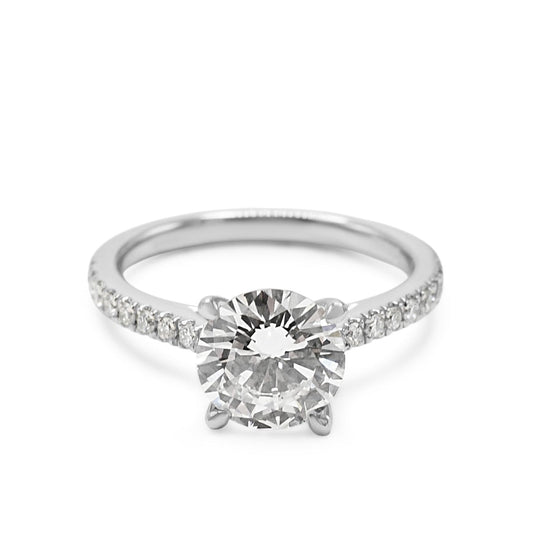 Certificated Solitaire Diamond Ring, Diamond Shoulders - Platinum