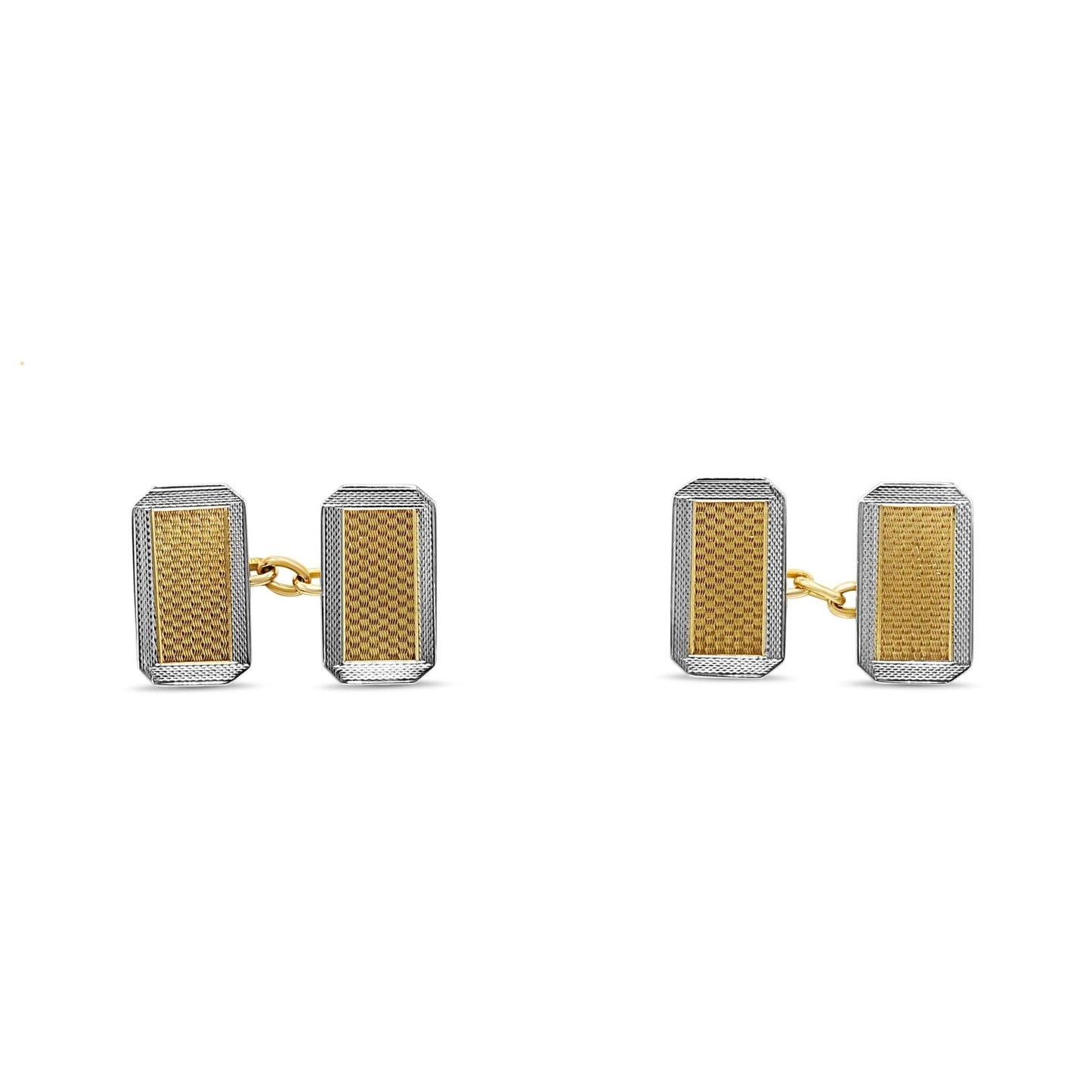 Chester Hallmarked Two Colour Rectangular Textured Cufflinks-18ct Gold