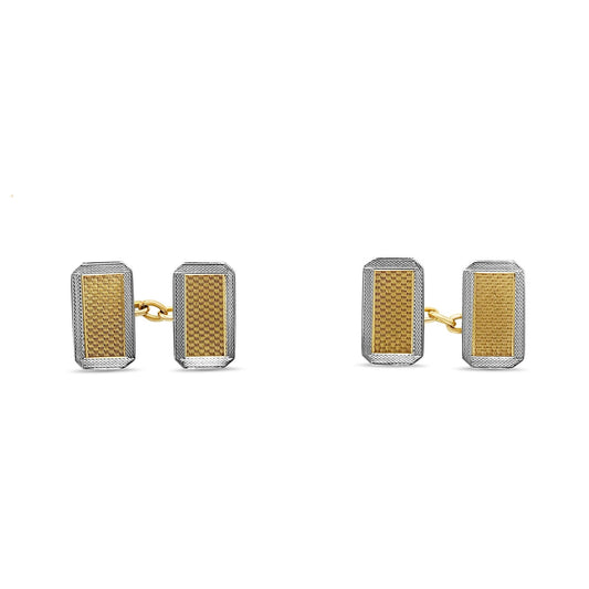 Chester Hallmarked Two Colour Rectangular Textured Cufflinks-18ct Gold
