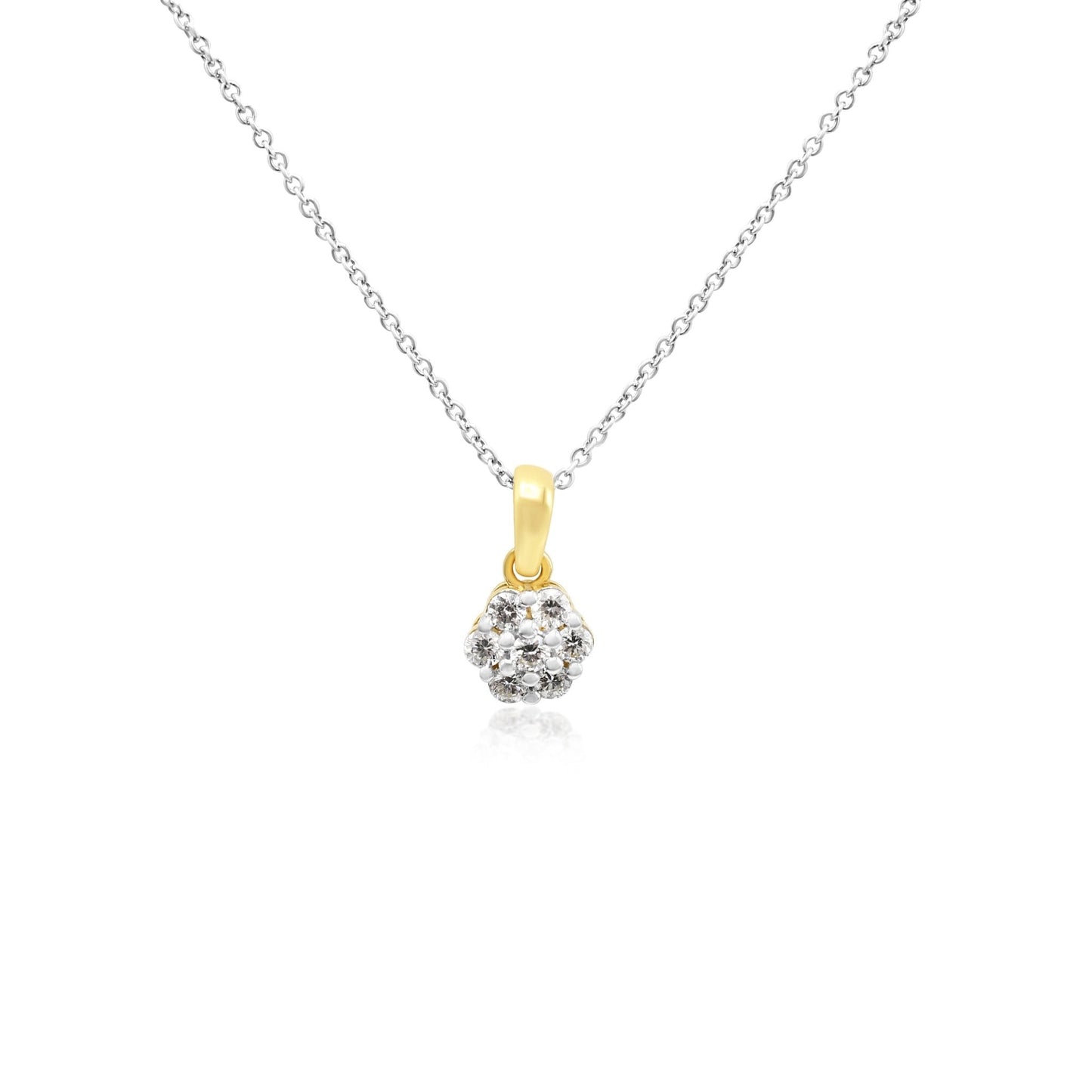 Diamond Cluster Pendant On 16" Necklace - 18ct Gold