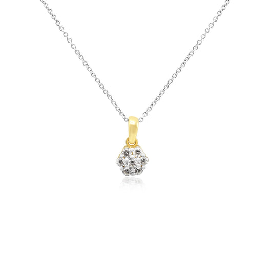 Diamond Cluster Pendant On 16" Necklace - 18ct Gold
