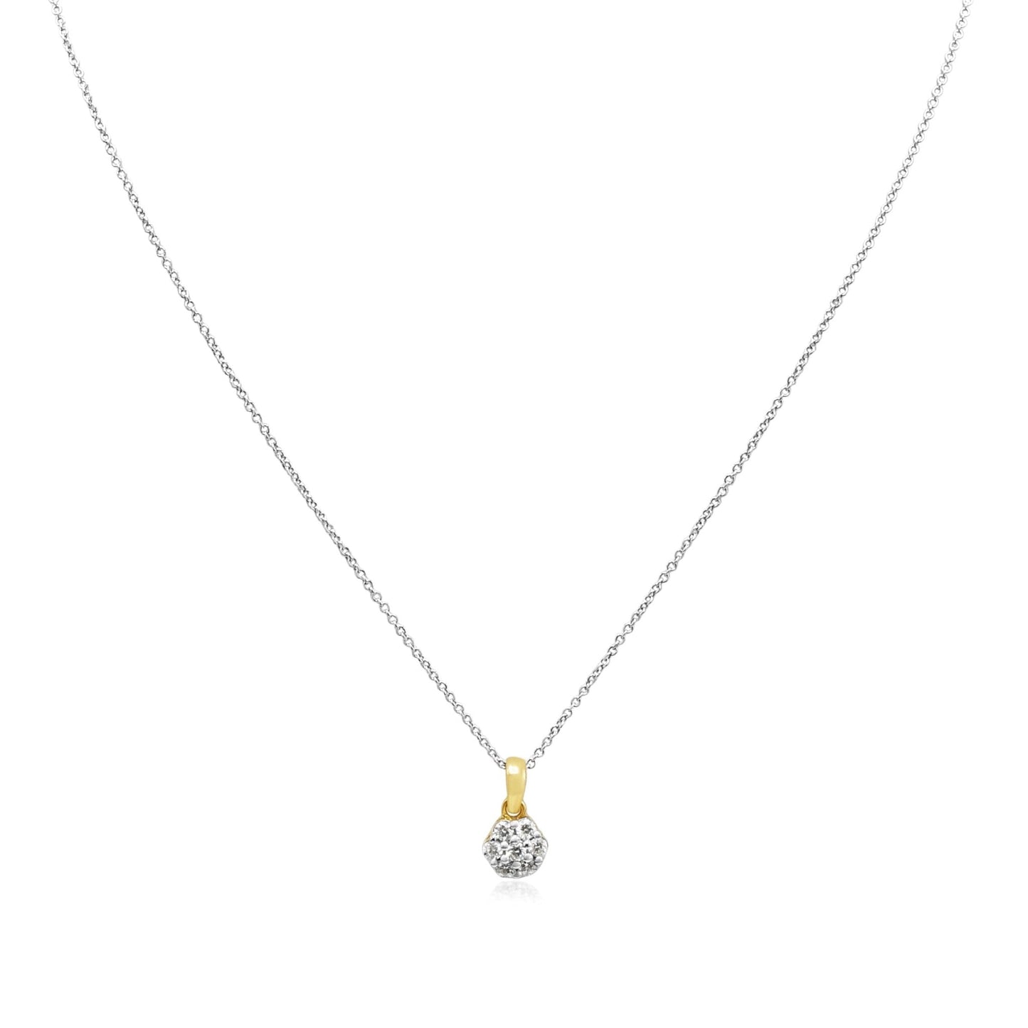 Diamond Cluster Pendant On 16" Necklace - 18ct Gold