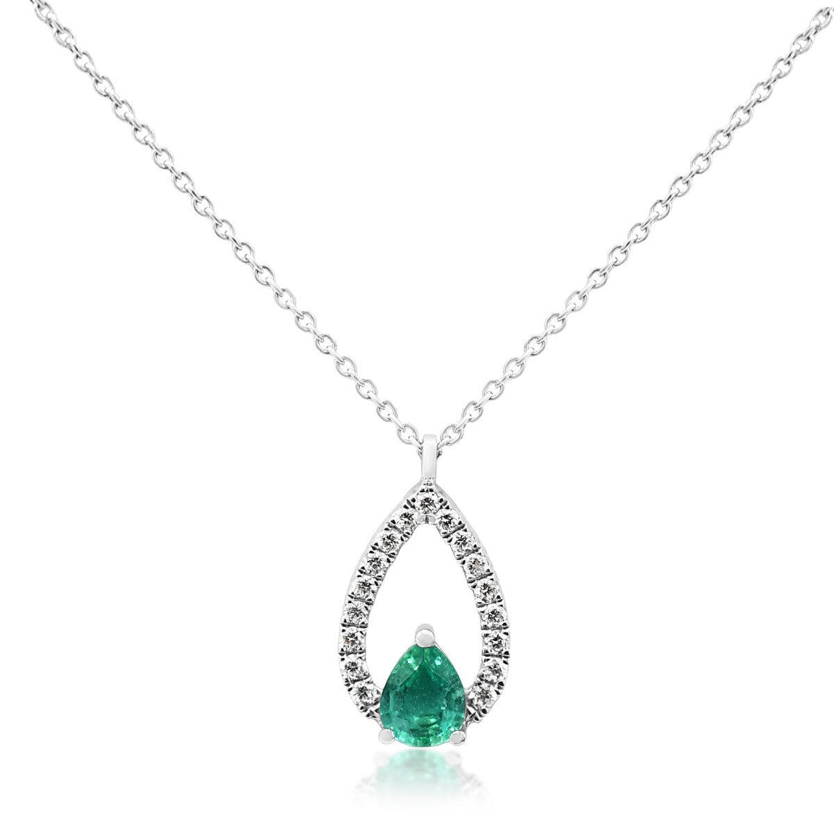 Emerald & Diamond Pendant on 16" Chain - 18ct White Gold