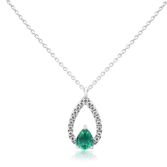 Emerald & Diamond Pendant on 16" Chain - 18ct White Gold