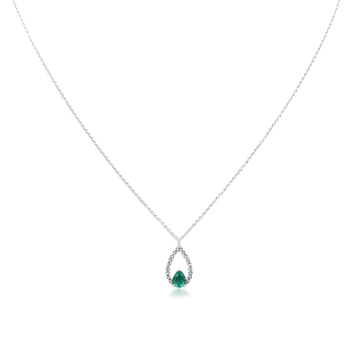 Emerald & Diamond Pendant on 16" Chain - 18ct White Gold