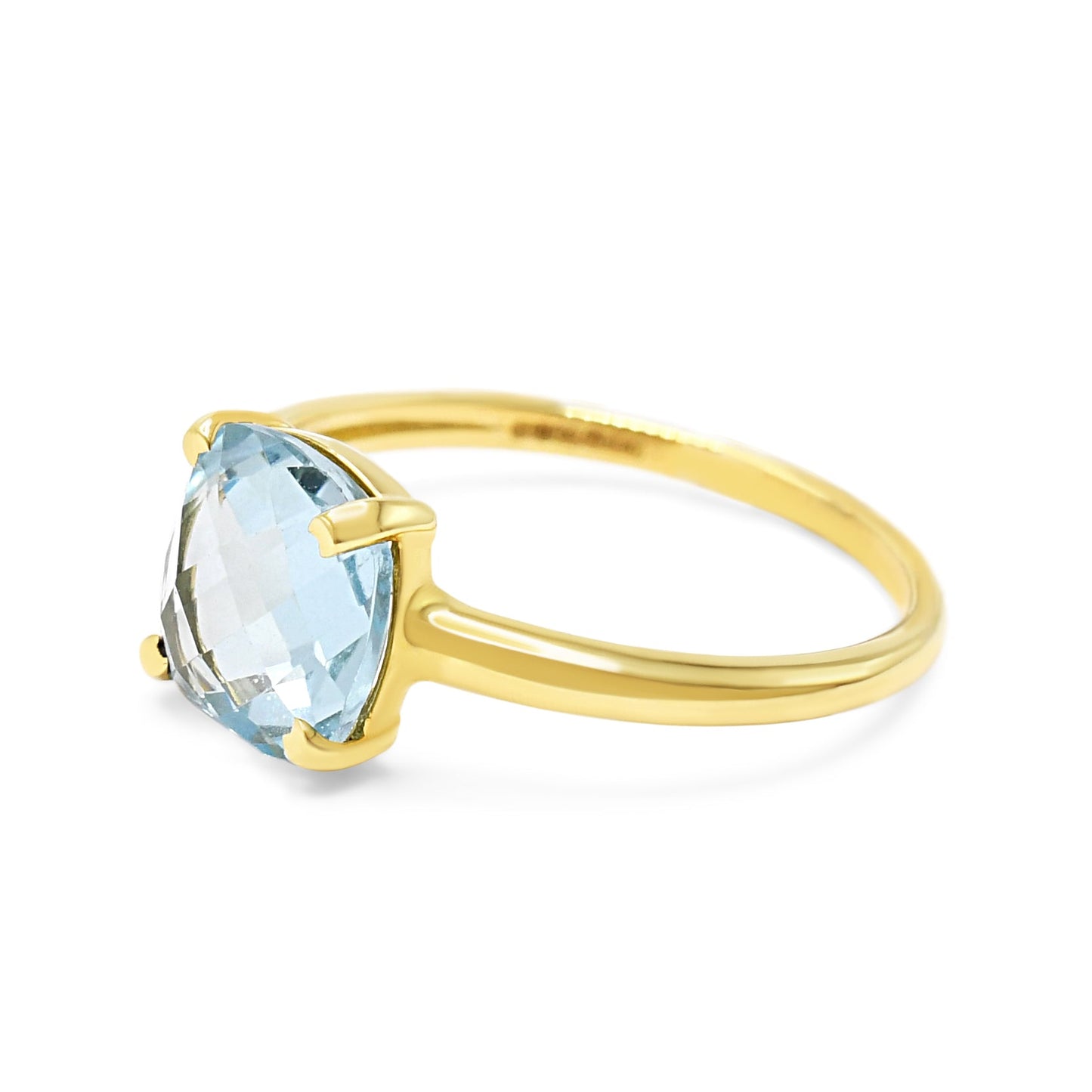 Faceted Square Blue Topaz Ring 18ct Yellow Gold