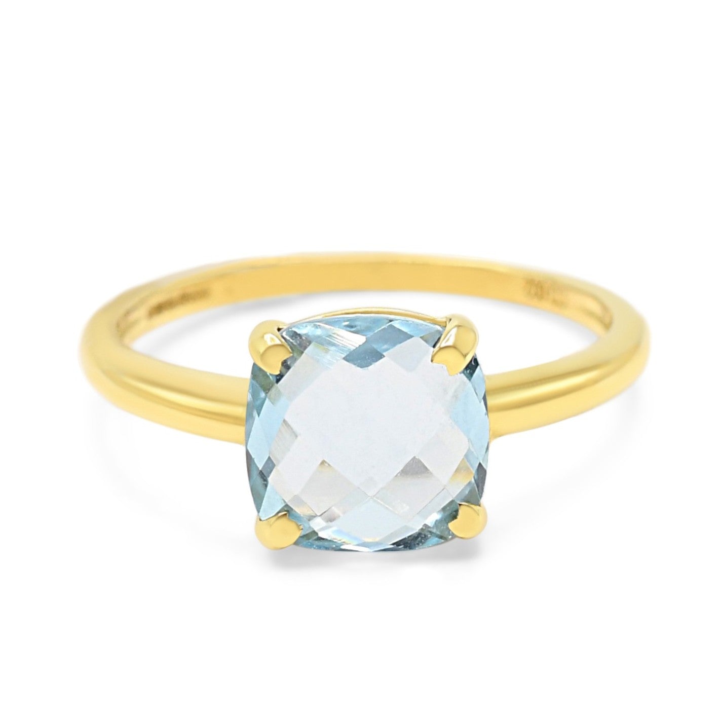 Faceted Square Blue Topaz Ring 18ct Yellow Gold