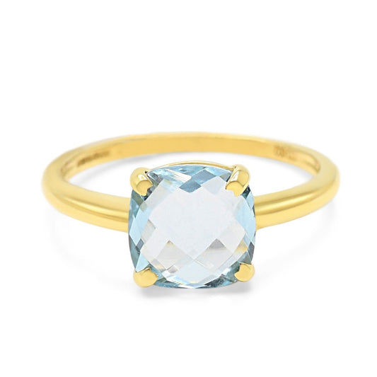 Faceted Square Blue Topaz Ring 18ct Yellow Gold