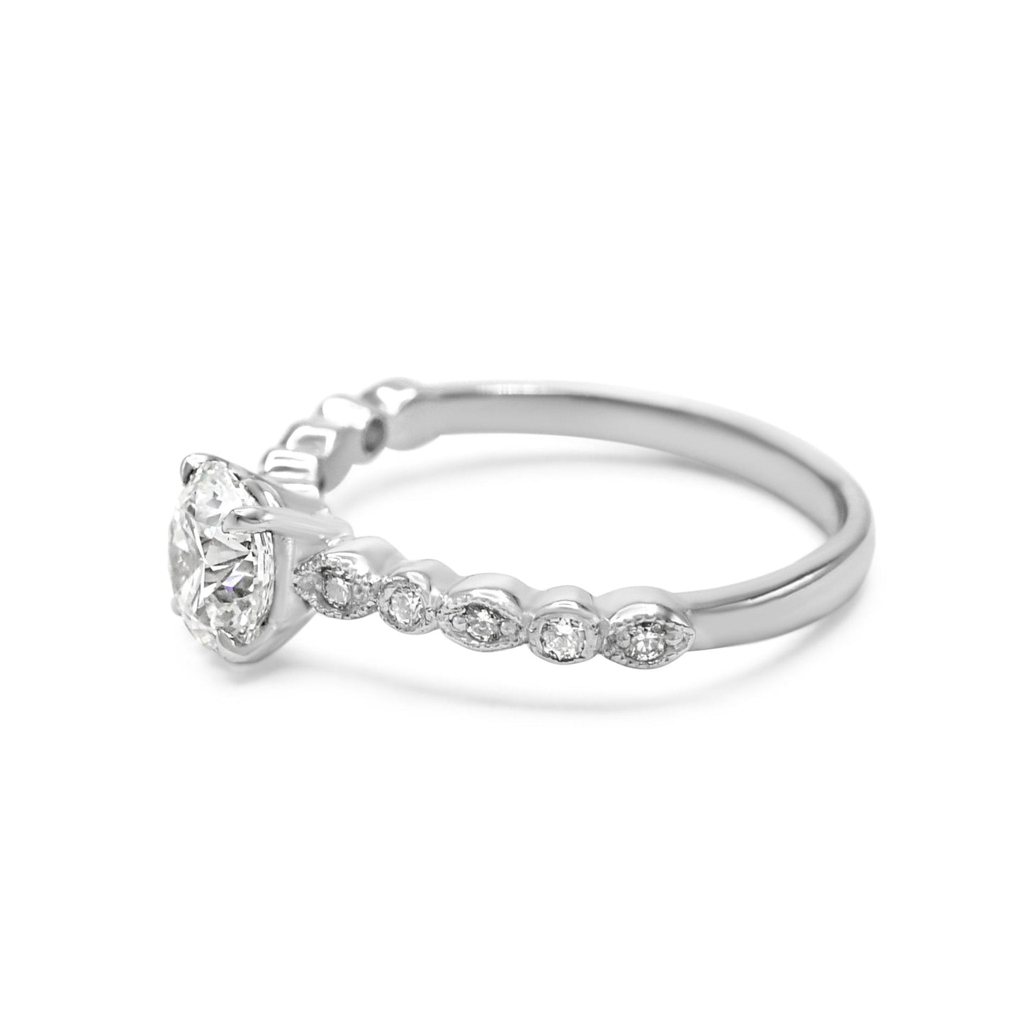 GIA Certificated Brilliant Cut Solitaire Ring, Diamond Shoulders