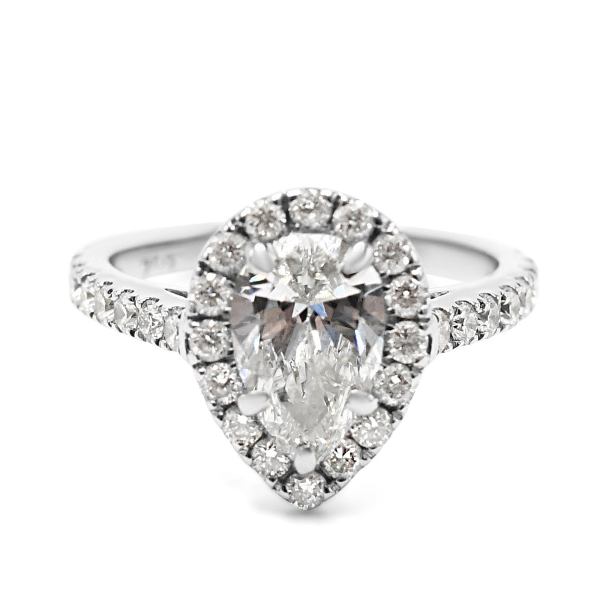 GIA Certificated Pear Brilliant Diamond Halo Ring , Diamond Shoulders