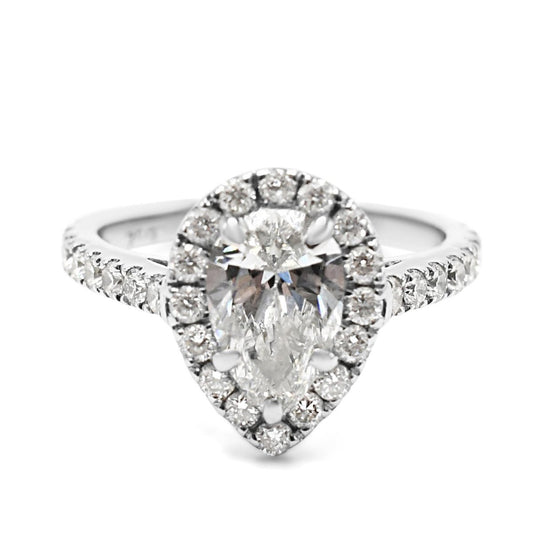 GIA Certificated Pear Brilliant Diamond Halo Ring , Diamond Shoulders