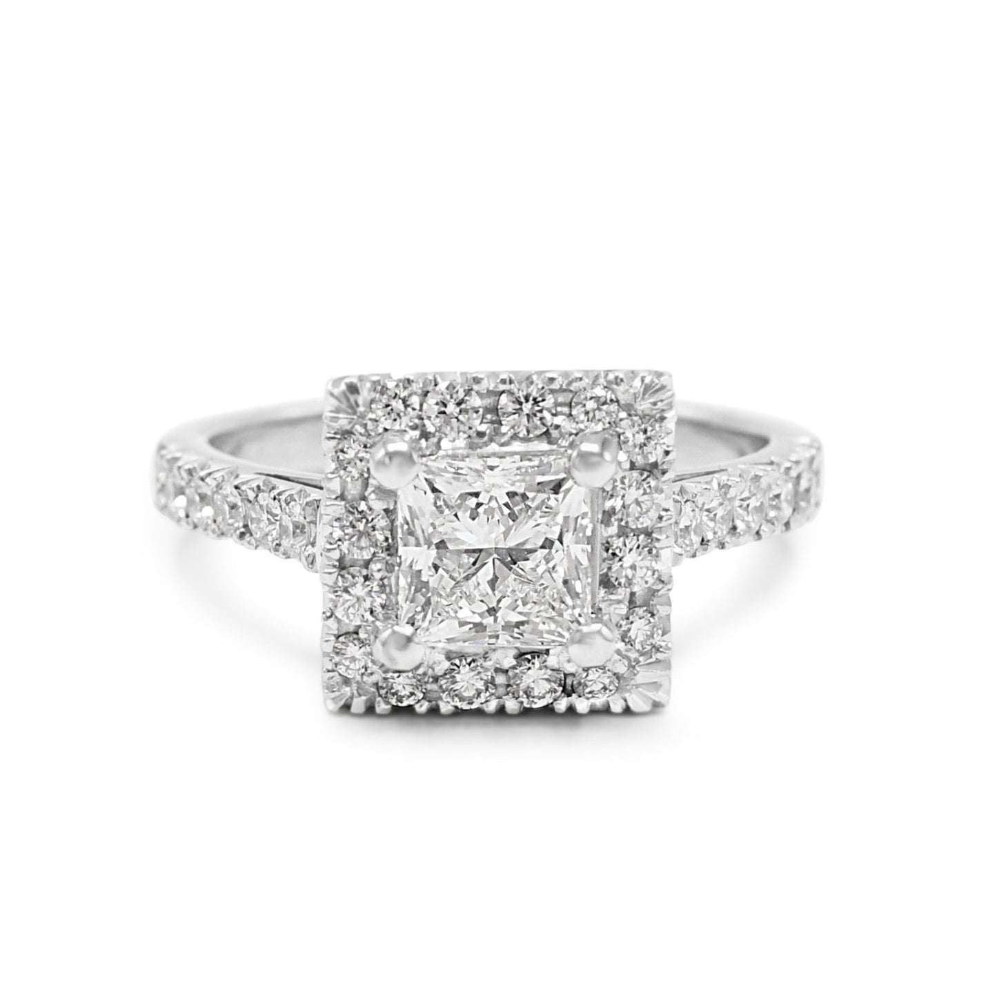Handmade De Beers Certificated Diamond Halo Ring, Diamond Shoulders
