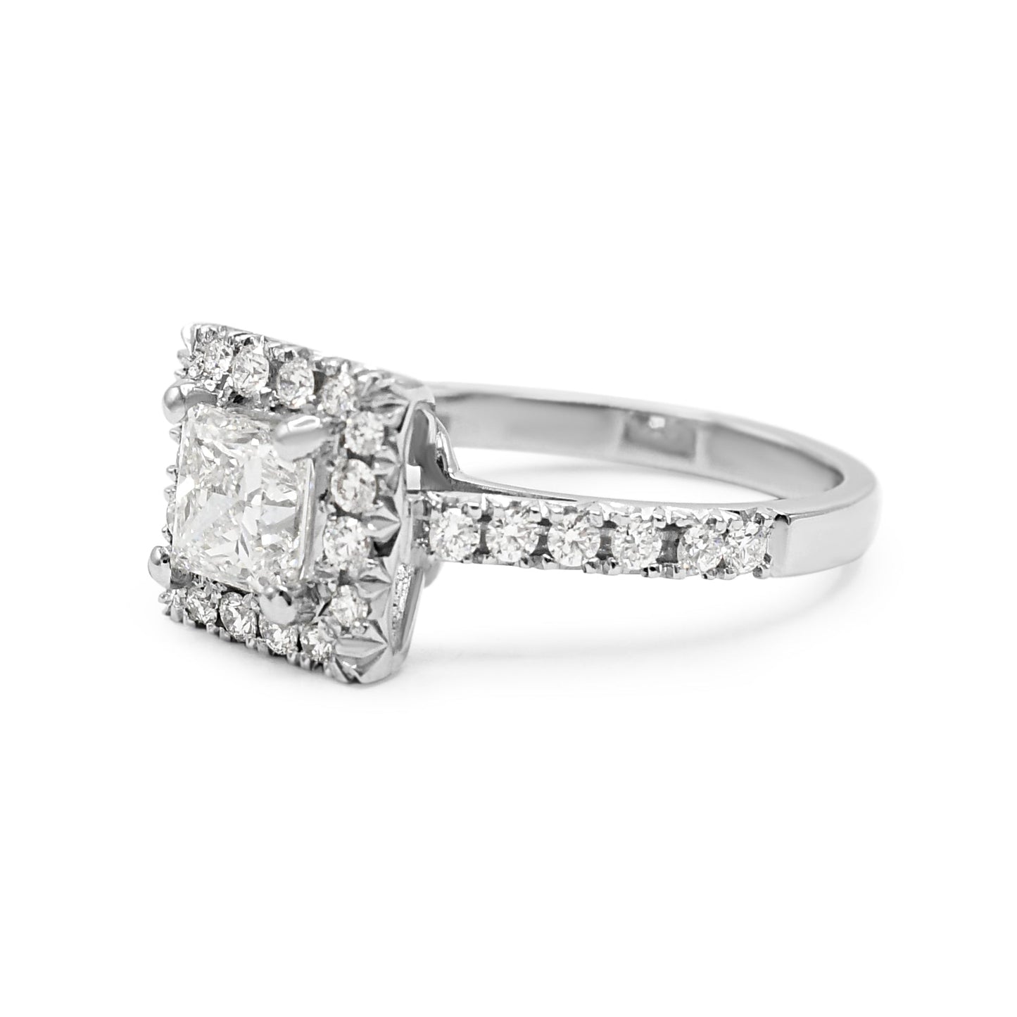 Handmade De Beers Certificated Diamond Halo Ring, Diamond Shoulders