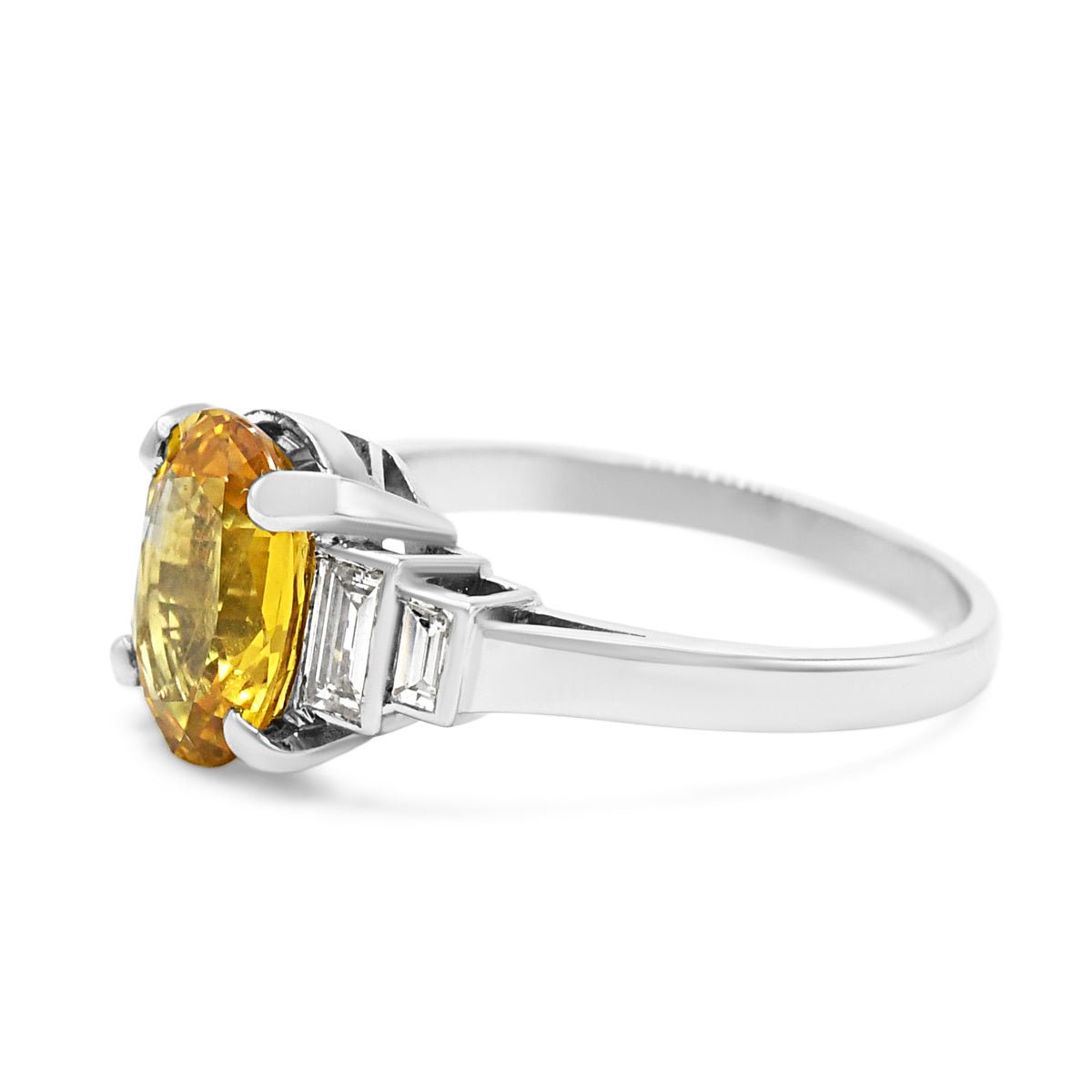 Handmade Yellow Sapphire & Diamond Set Ring - Platinum