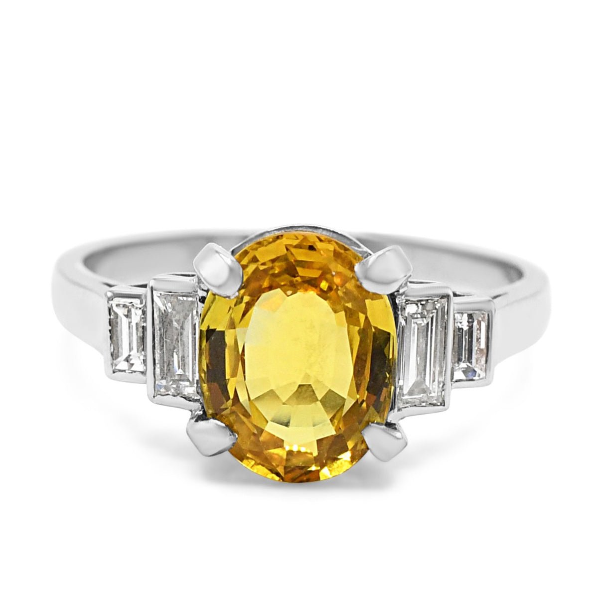 Handmade Yellow Sapphire & Diamond Set Ring - Platinum