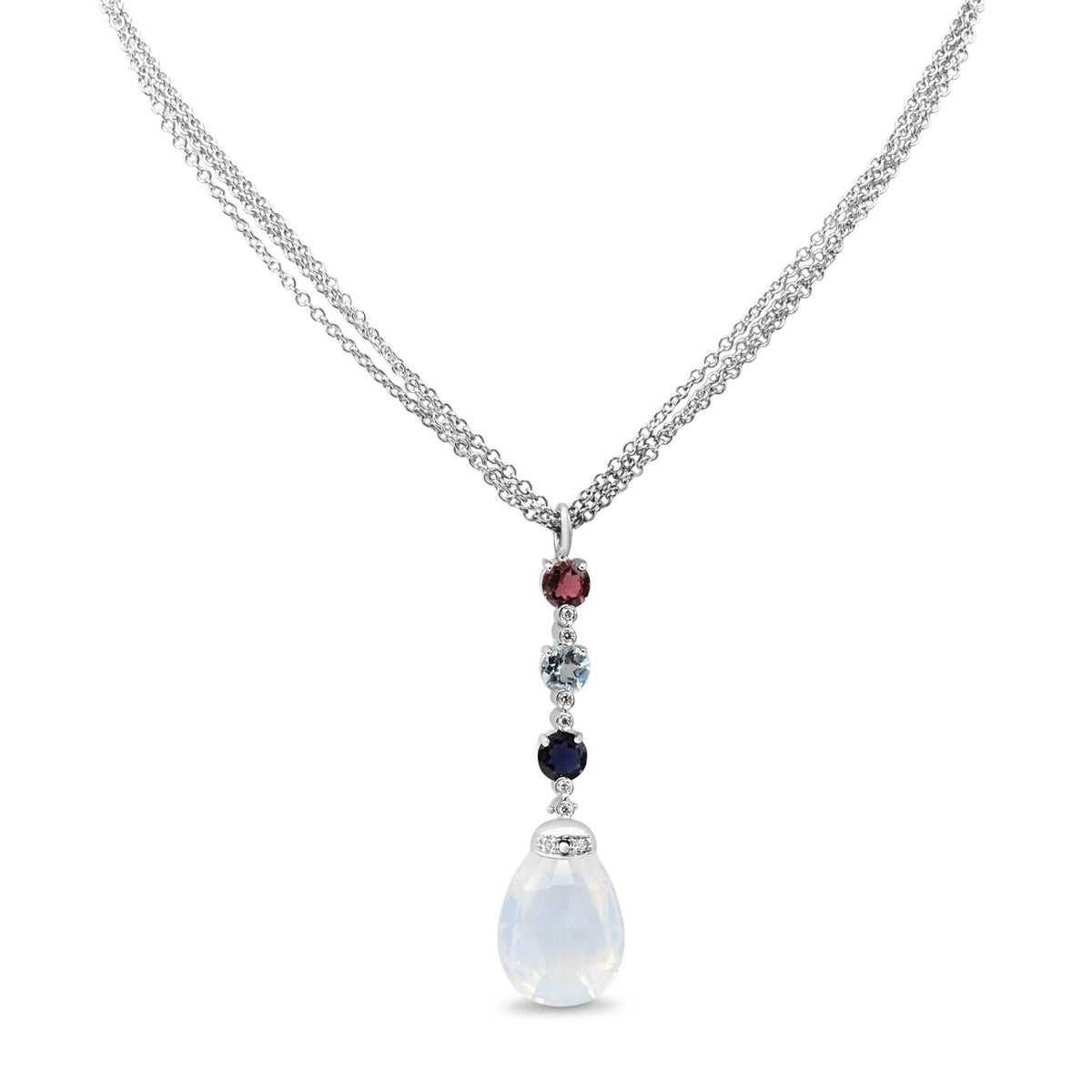 Multi Gem & Diamond Drop Pendant On Chain