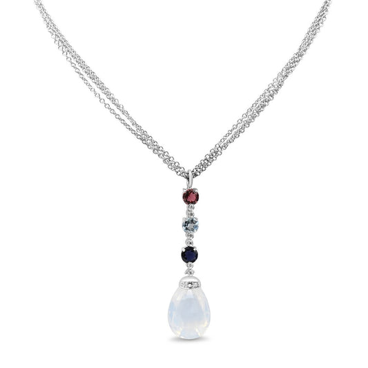 Multi Gem & Diamond Drop Pendant On Chain