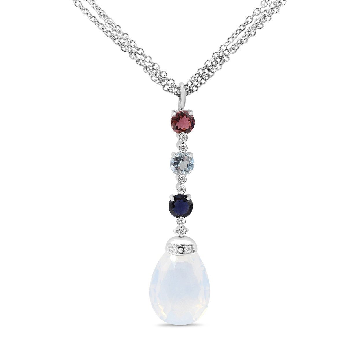 Multi Gem & Diamond Drop Pendant On Chain