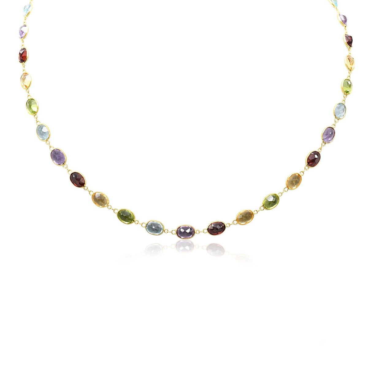Multi Gem Set 45cm Necklace - 18ct Yellow Gold