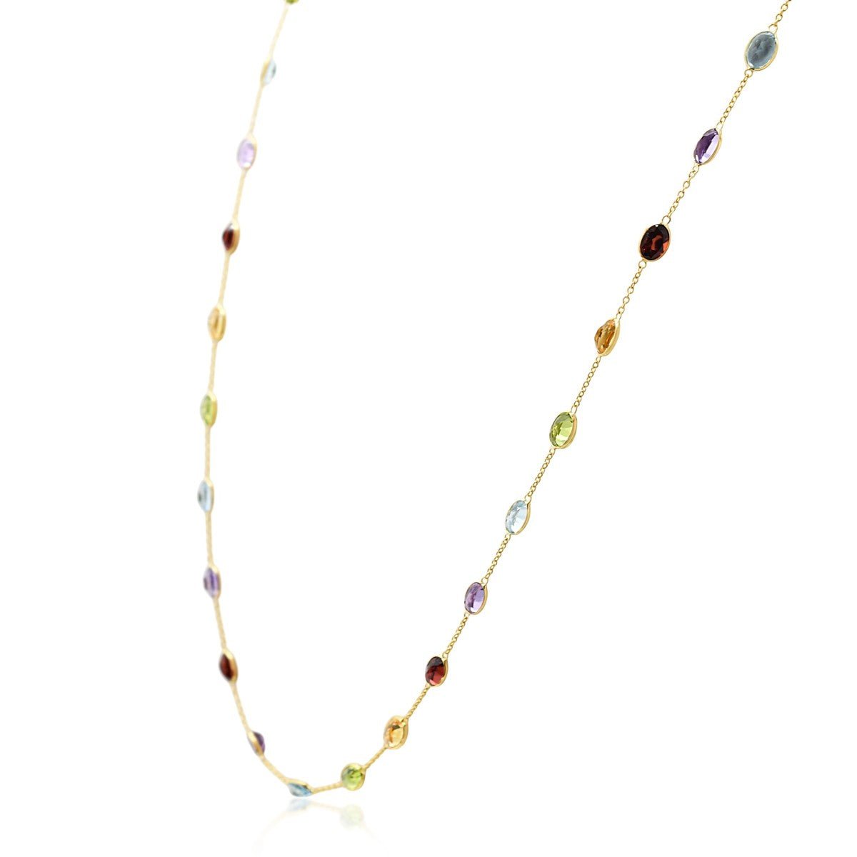 Multi Gem Set 65cm Necklace - 18ct Yellow Gold