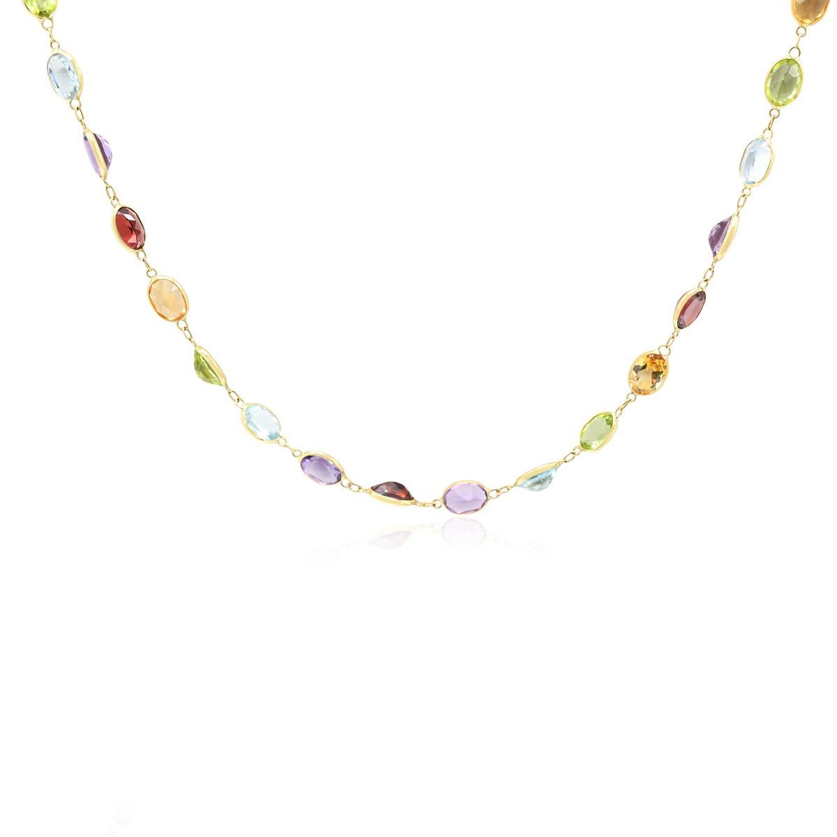 Multi Gem Set 65cm Necklace - 18ct Yellow Gold