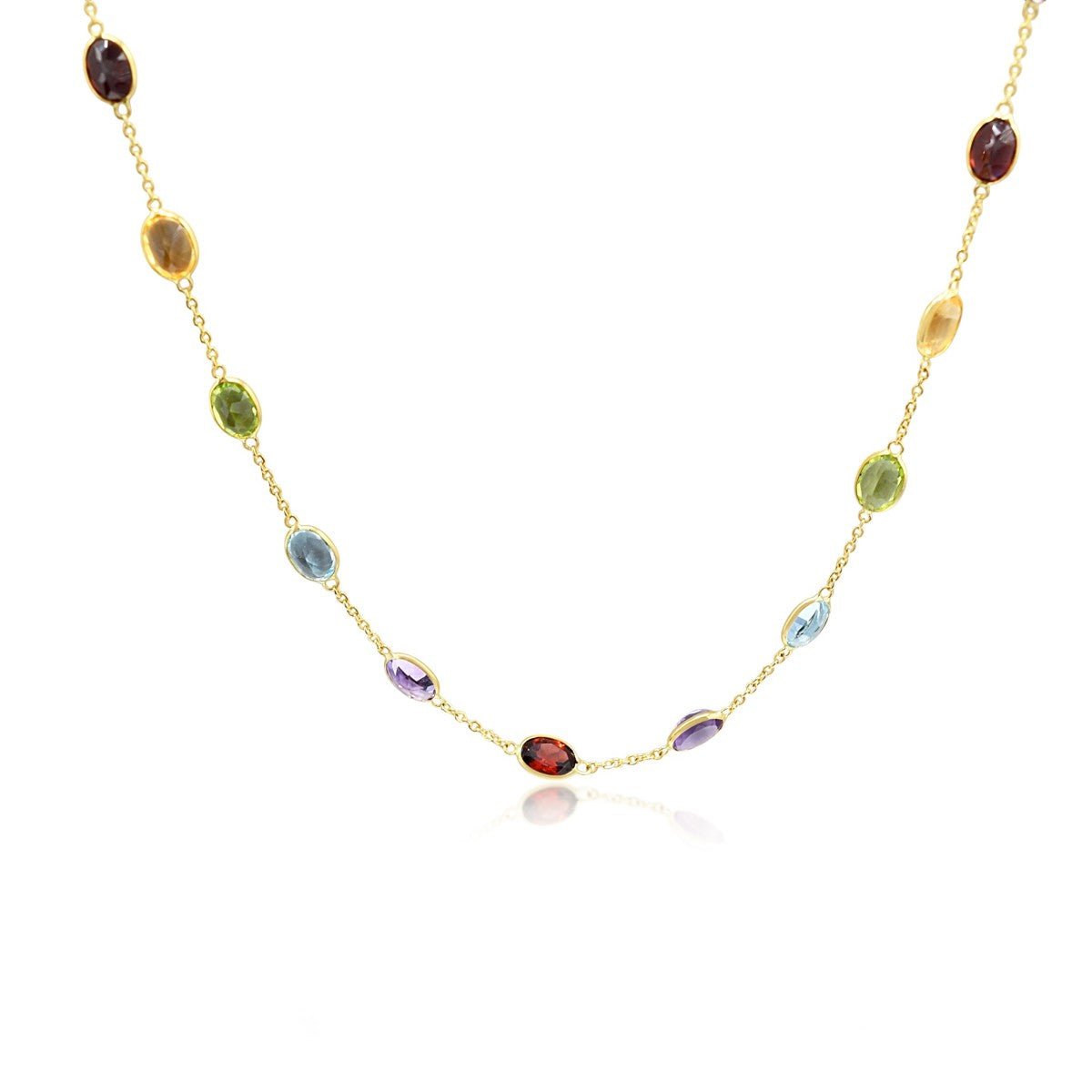 Multi Gem Set 65cm Necklace - 18ct Yellow Gold