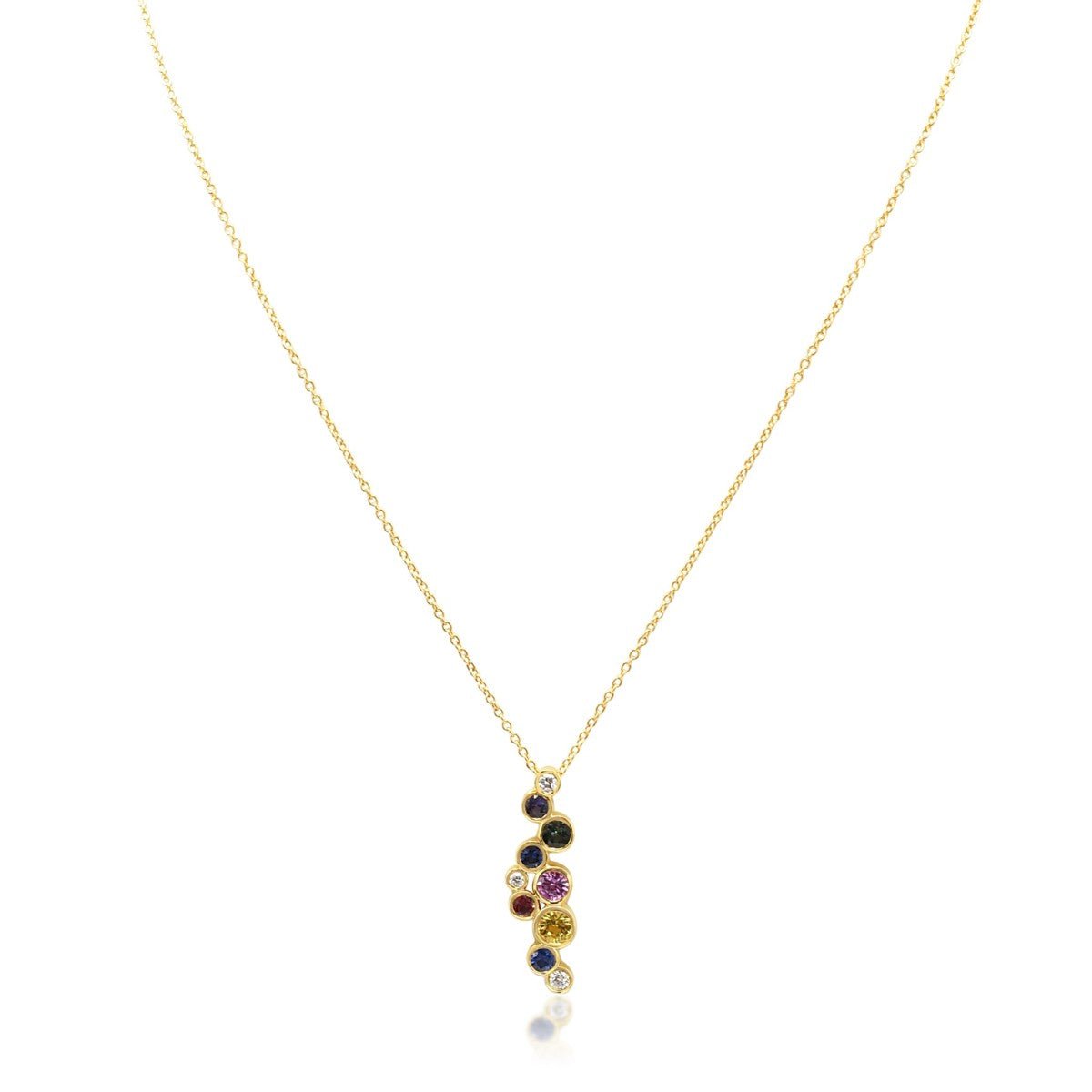 Multi Sapphire & Diamond Circles Pendant on Chain - 18ct Yellow Gold