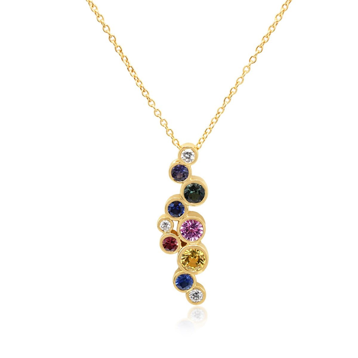 Multi Sapphire & Diamond Circles Pendant on Chain - 18ct Yellow Gold