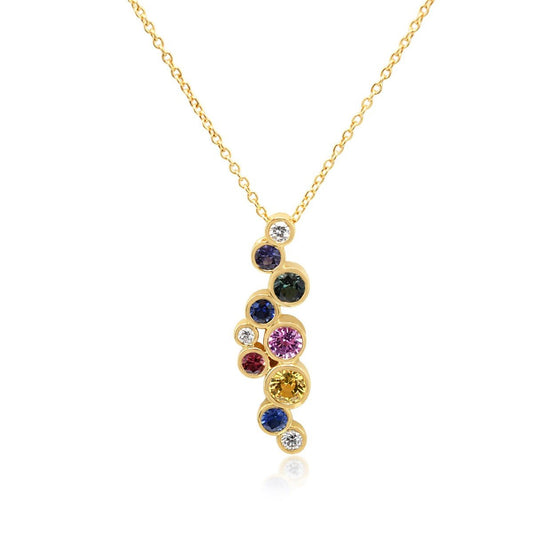 Multi Sapphire & Diamond Circles Pendant on Chain - 18ct Yellow Gold