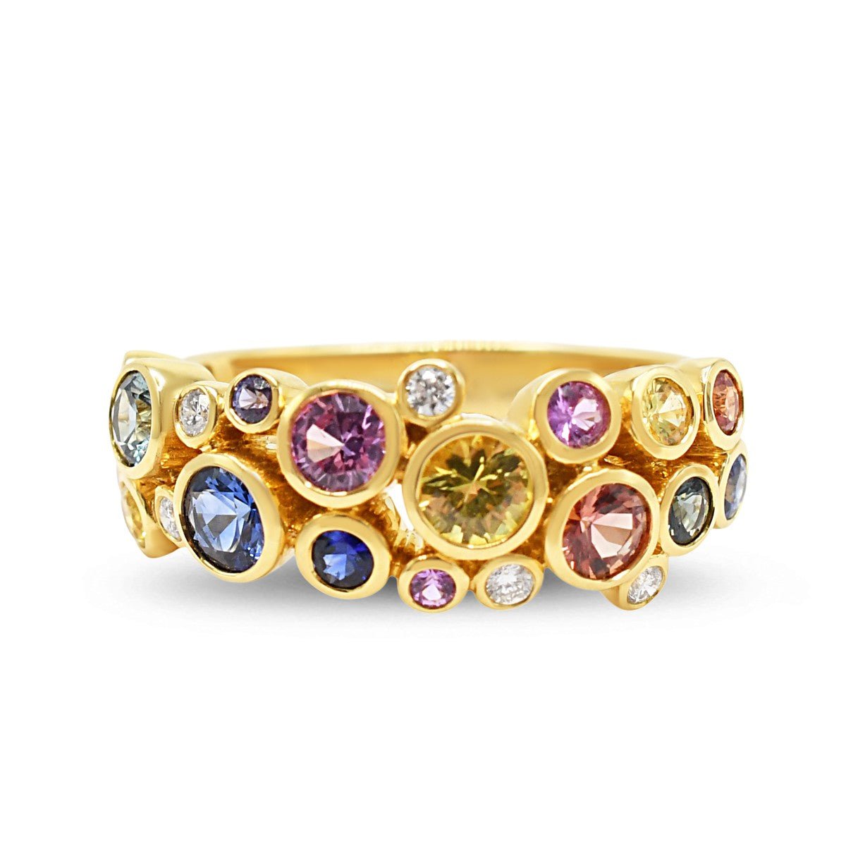 Multi Sapphire & Diamond Circles Ring - 18ct Yellow Gold
