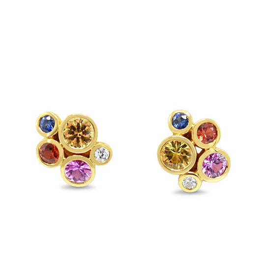 Multi Sapphire & Diamond Studs - 18ct Yellow Gold