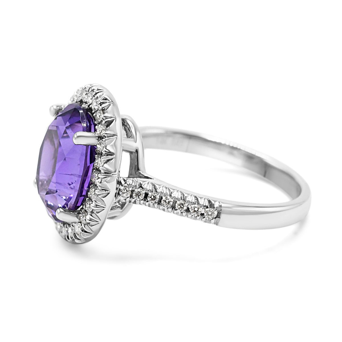 Oval Amethyst & Brilliant Cut Diamond Cluster Ring, Diamond Shoulders