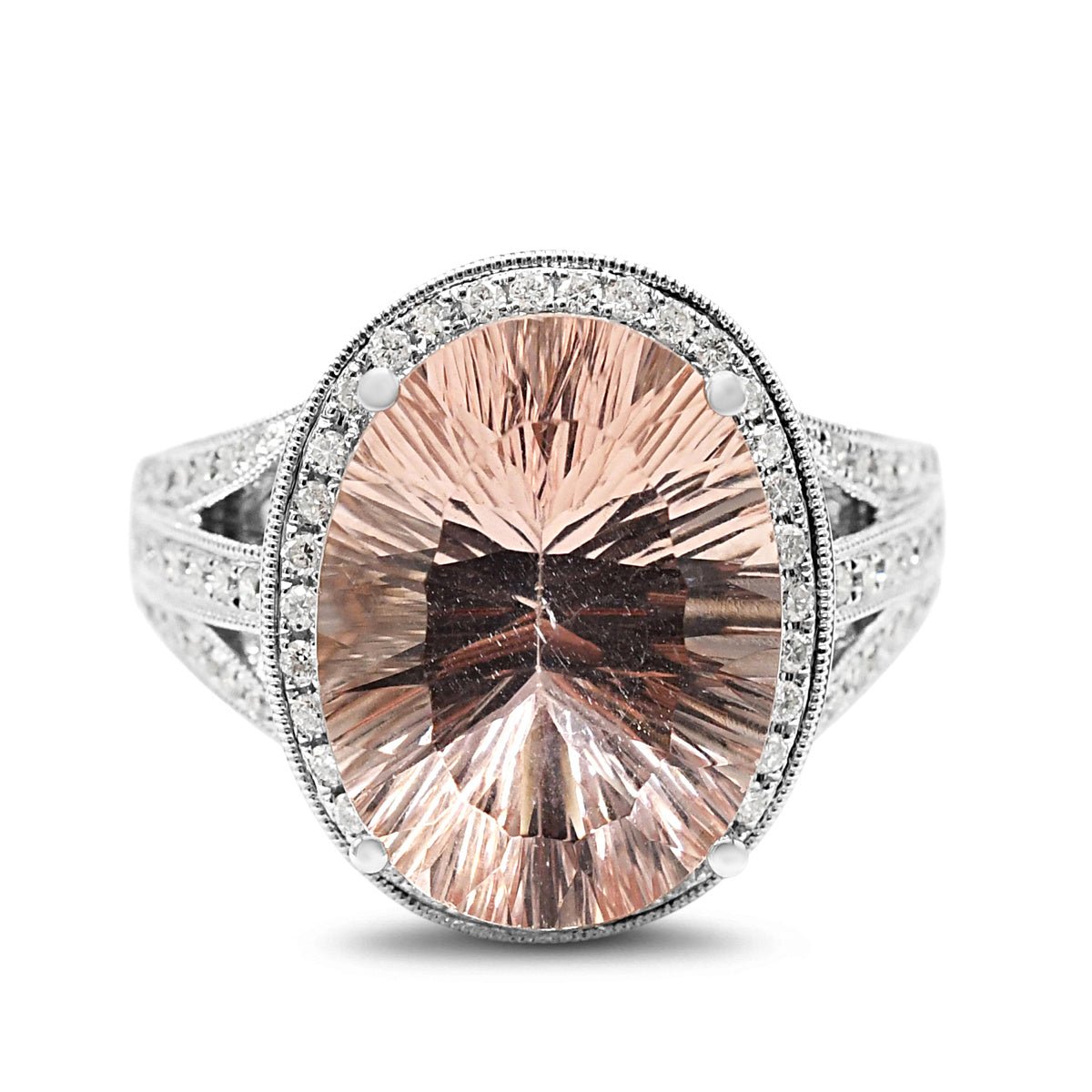Oval Morganite & Diamond Cluster Dress Ring - 14ct White Gold