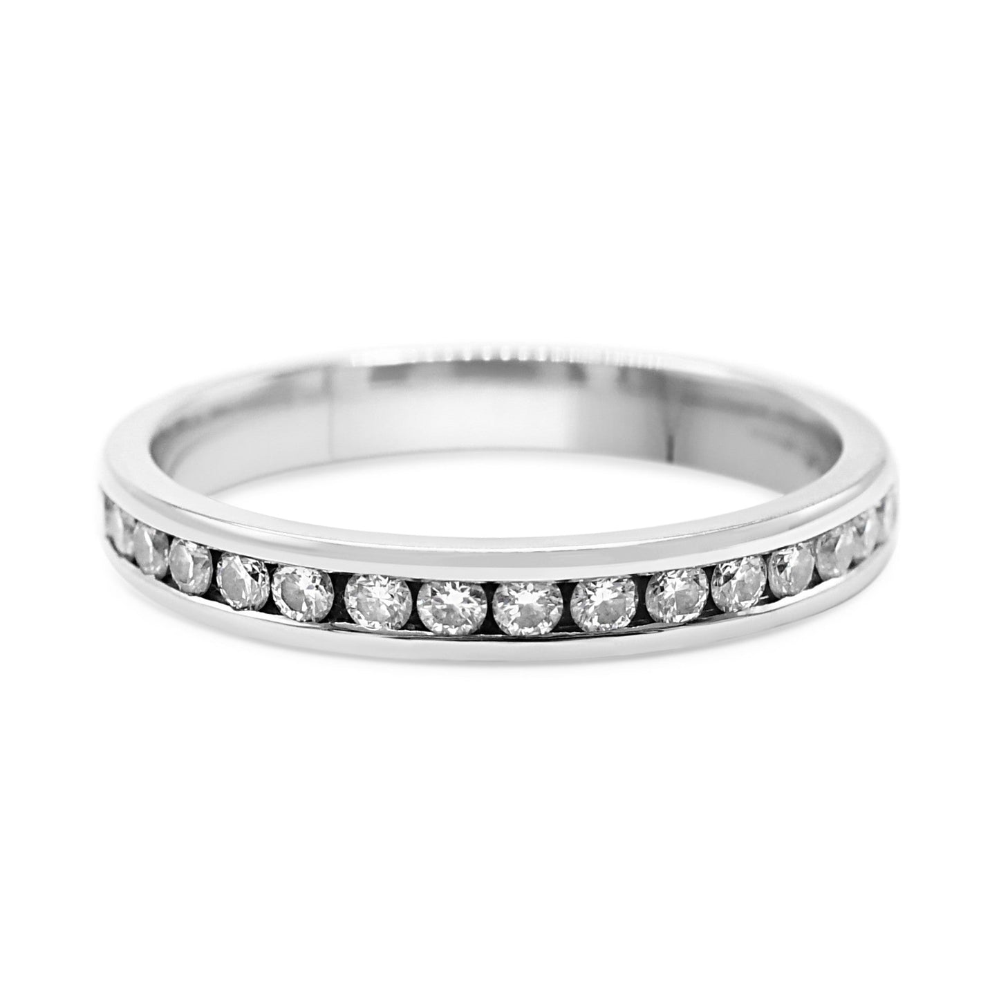 Round Brilliant Diamond Channel Set Half Eternity Ring - Platinum