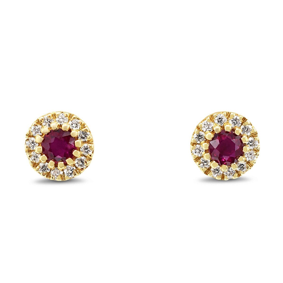 Ruby & Diamond Cluster Earstuds - 18ct Yellow Gold