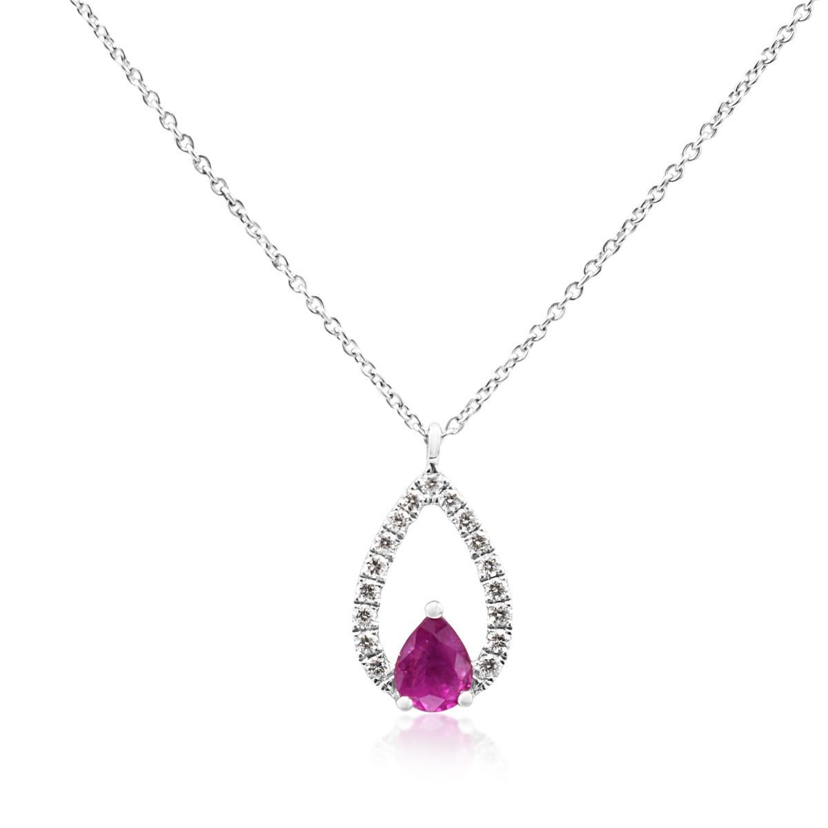 Ruby & Diamond Pendant on 16" Chain - 18ct White Gold