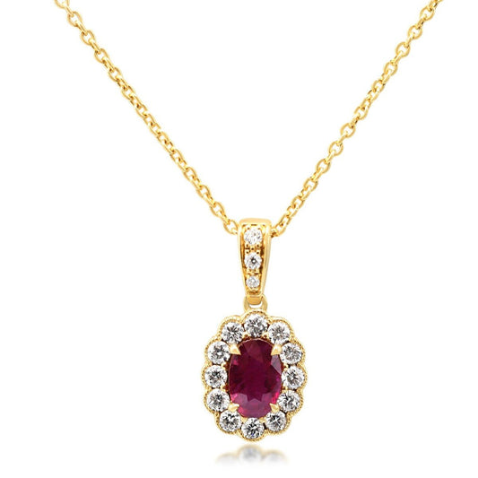 Ruby & Diamond Pendant on Chain - 18ct Yellow Gold