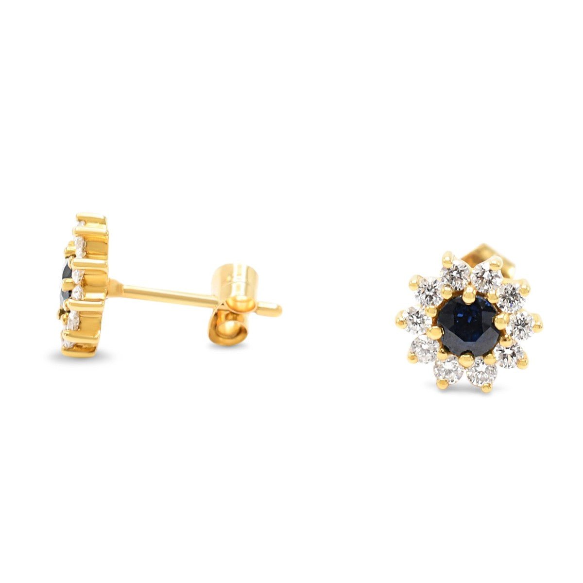 Sapphire & Brilliant Cut Diamond Earrings - 18ct Yellow Gold