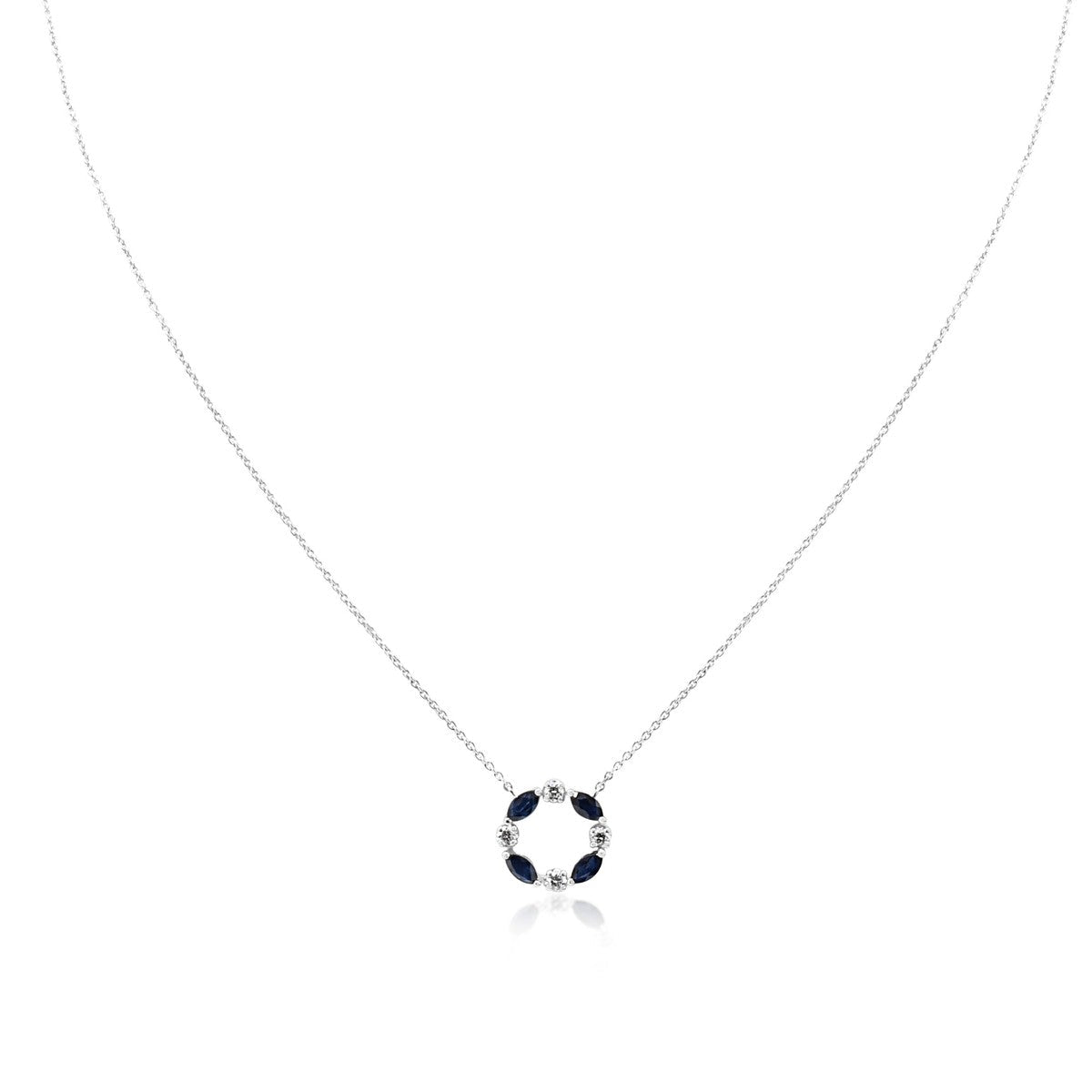 Sapphire & Diamond Circular Pendant 16" Necklace - 18ct White Gold