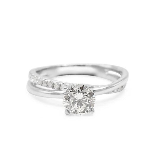 Solitaire Brilliant Cut Diamond Ring, Crossover Diamond Shoulders