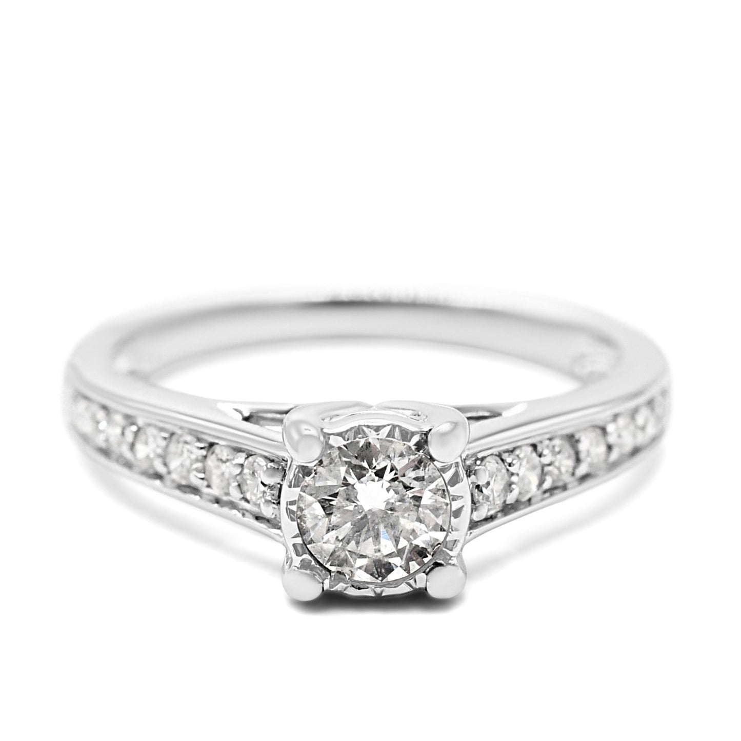 Solitaire Brilliant Cut Diamond Ring,Diamond Shoulders - 18ct White Gold