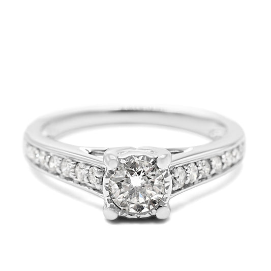 Solitaire Brilliant Cut Diamond Ring,Diamond Shoulders - 18ct White Gold