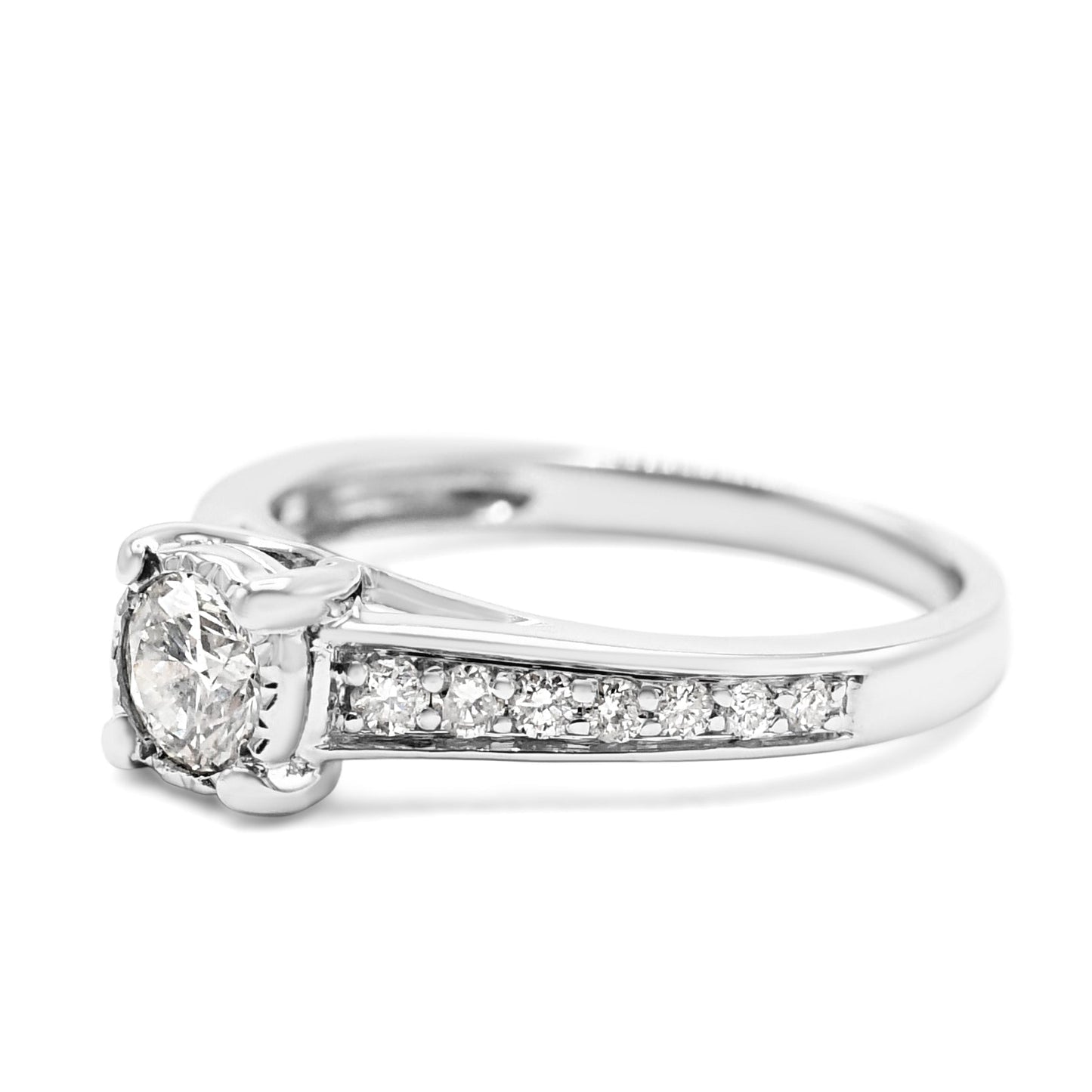 Solitaire Brilliant Cut Diamond Ring,Diamond Shoulders - 18ct White Gold