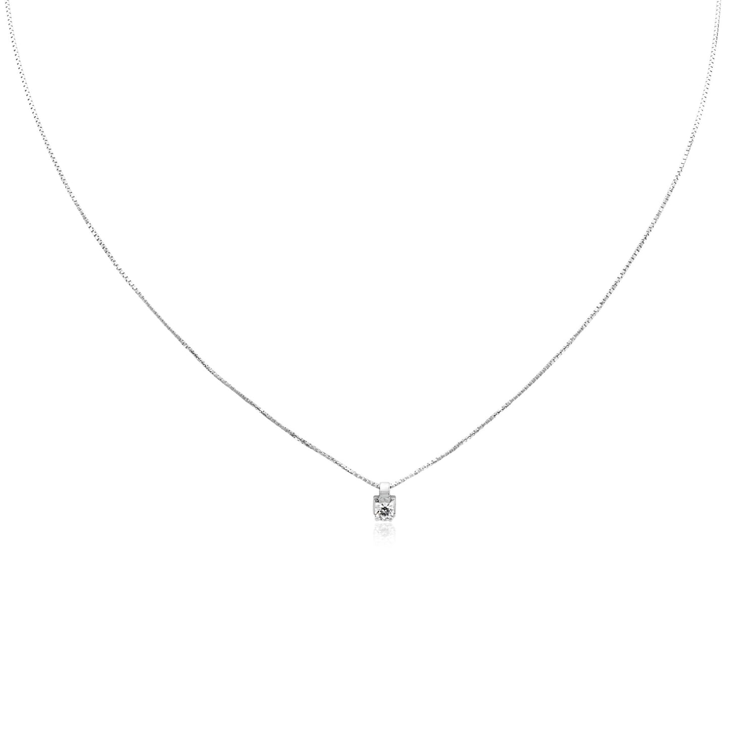 Solitiare Brilliant Cut Diamond Pendant Necklace - 18ct White Gold