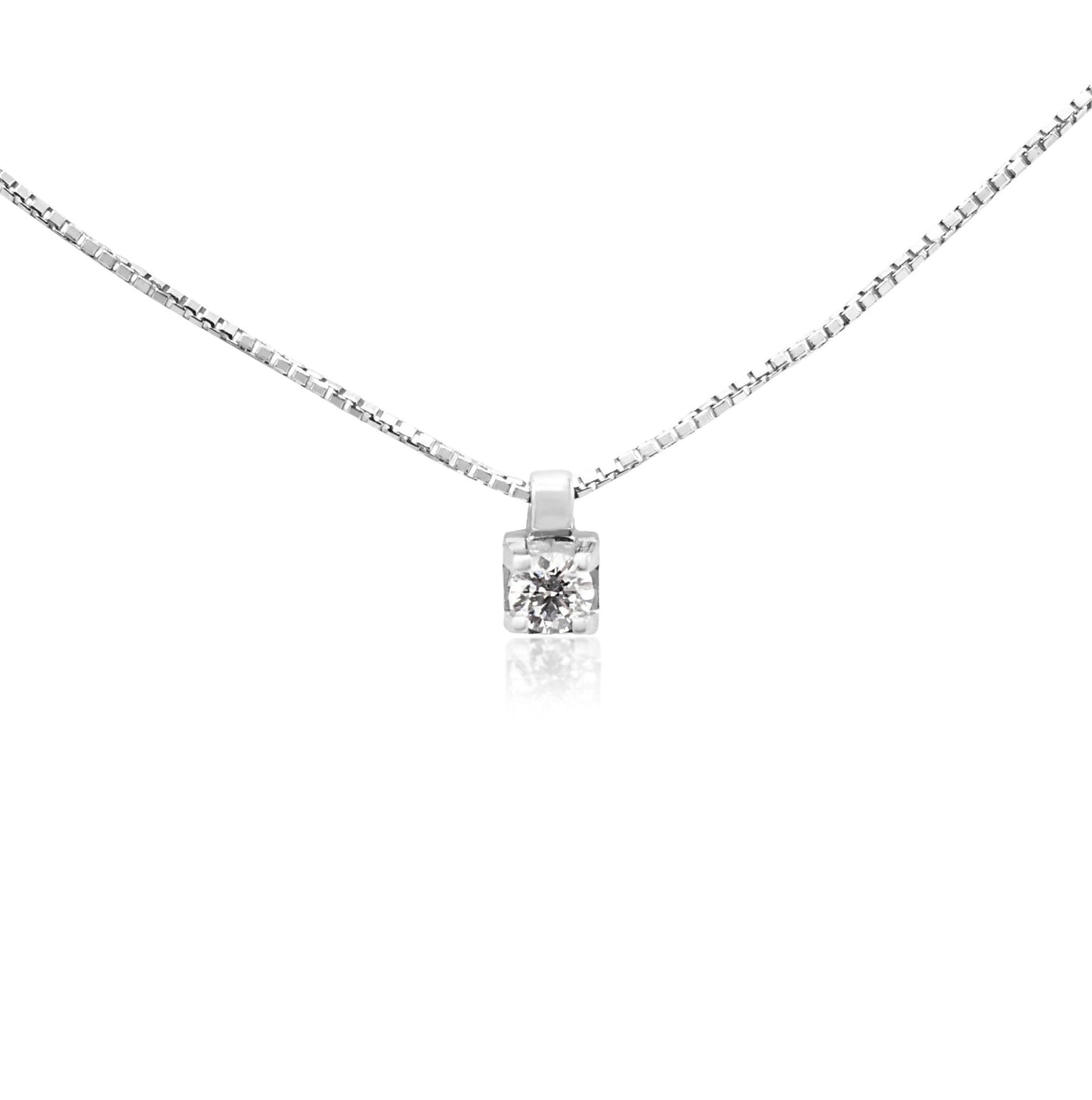Solitiare Brilliant Cut Diamond Pendant Necklace - 18ct White Gold
